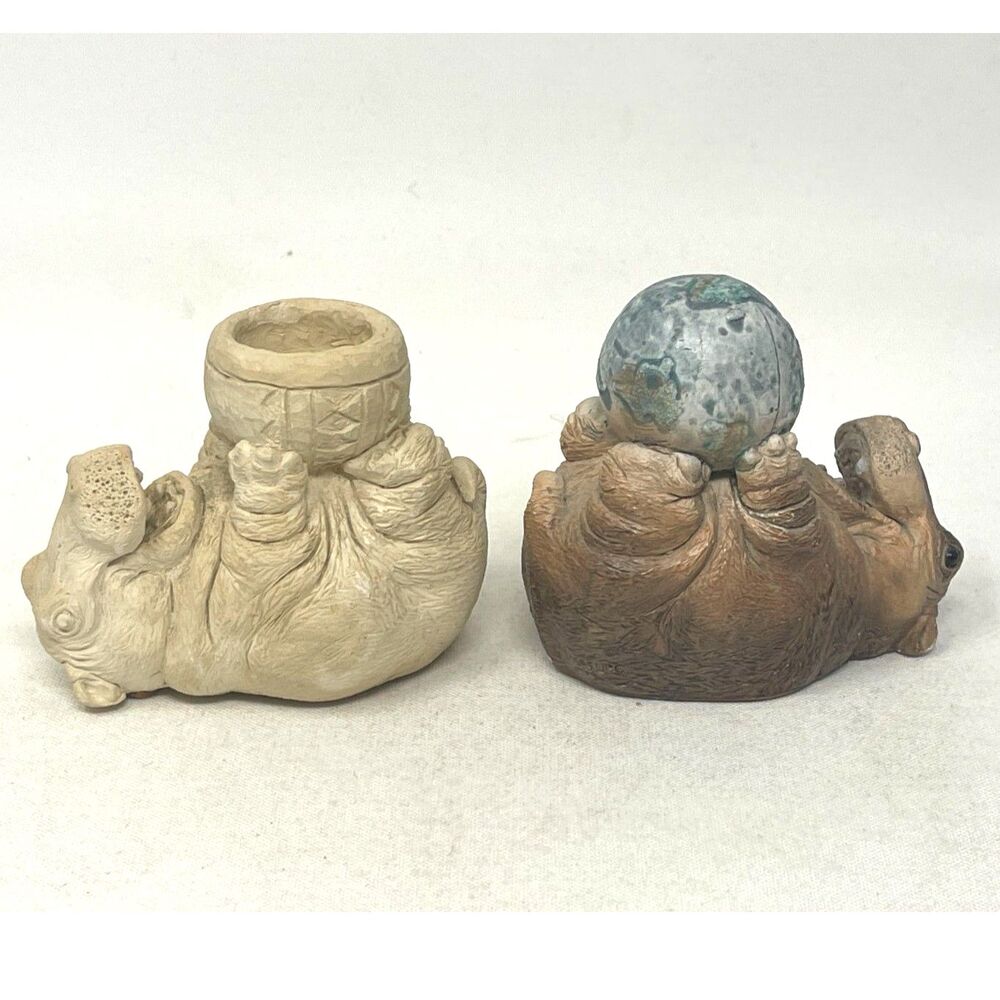 Set 2 Miller Stone Critter Hippos Hippopotamus Figurines Mini Animals Decor 2.5"